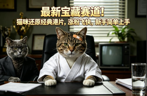 最新宝藏赛道！猫咪还原经典港片，涨粉飞快，新手简单上手-资源社