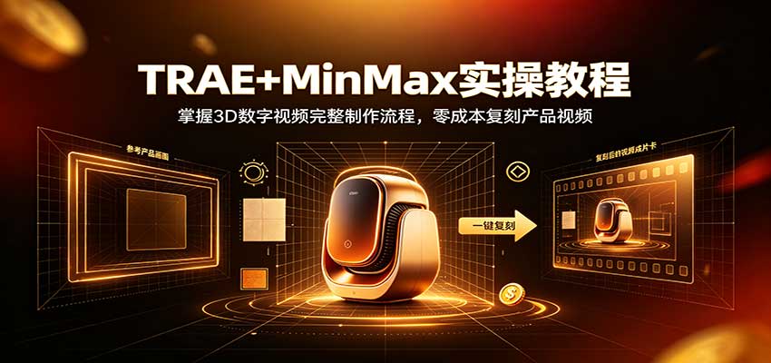 TRAE+MinMax实操教程:3D数字视频完整制作流程,零成本复刻产品视频-资源社