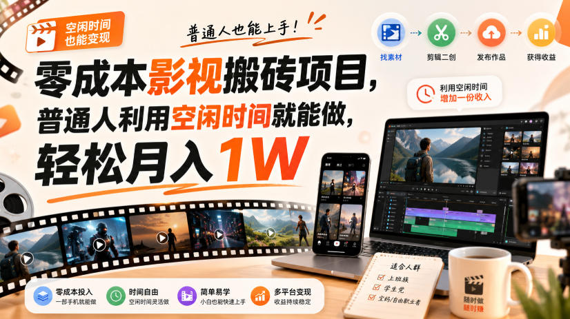 零门槛影视搬砖项目，月入万元，玩法稳定普通人可落地的长期副业！-资源社