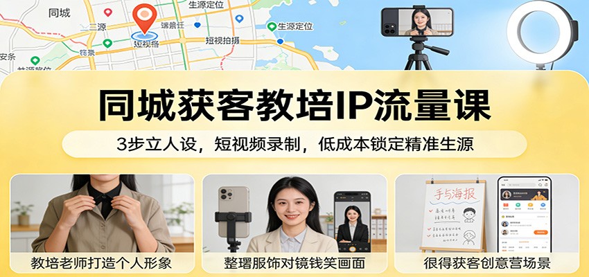 同城获客教培IP流量课：3步立人设，短视频录制，低成本锁定精准生源-资源社