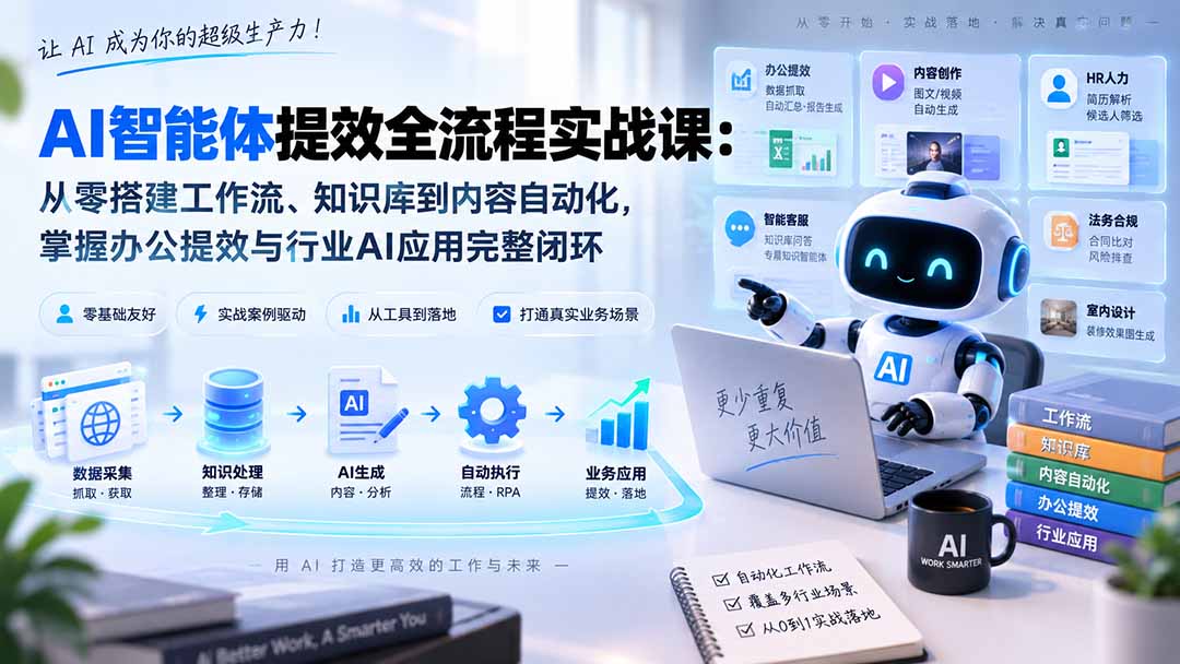 AI智能体提效全流程实战课：从零搭建工作流、知识库到内容自动化，掌握办公提效与行业AI应用完整闭环-资源社