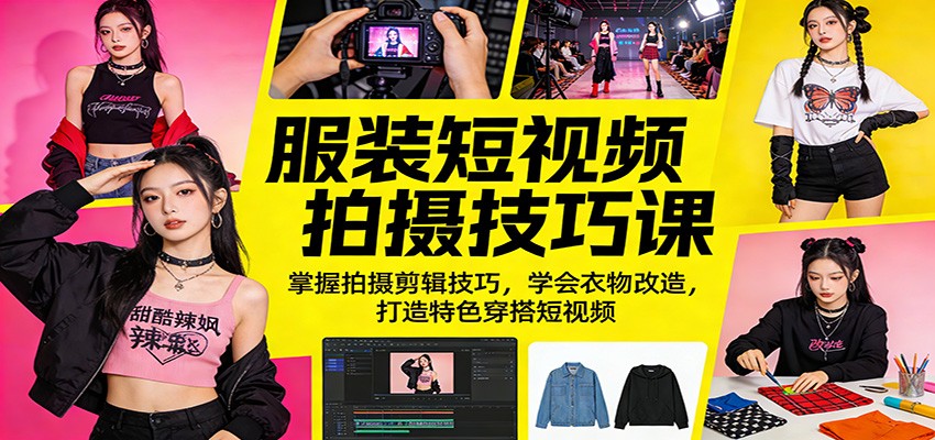 服装短视频拍摄技巧课：掌握拍摄剪辑技巧，学会衣物改造，打造特色穿搭短视频-资源社