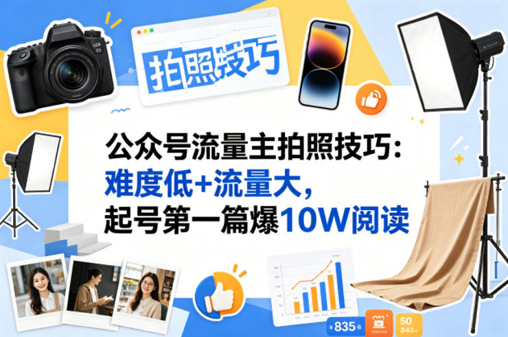 公众号流量主之拍照技巧赛道，难度低+流量大，起号第一篇就爆了10w阅读-资源社