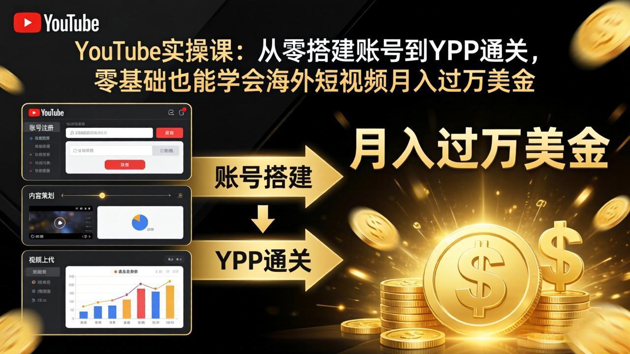 YouTube实操课:从零搭建账号到YPP通关,零基础也能学会海外短视频月入过万美金-资源社