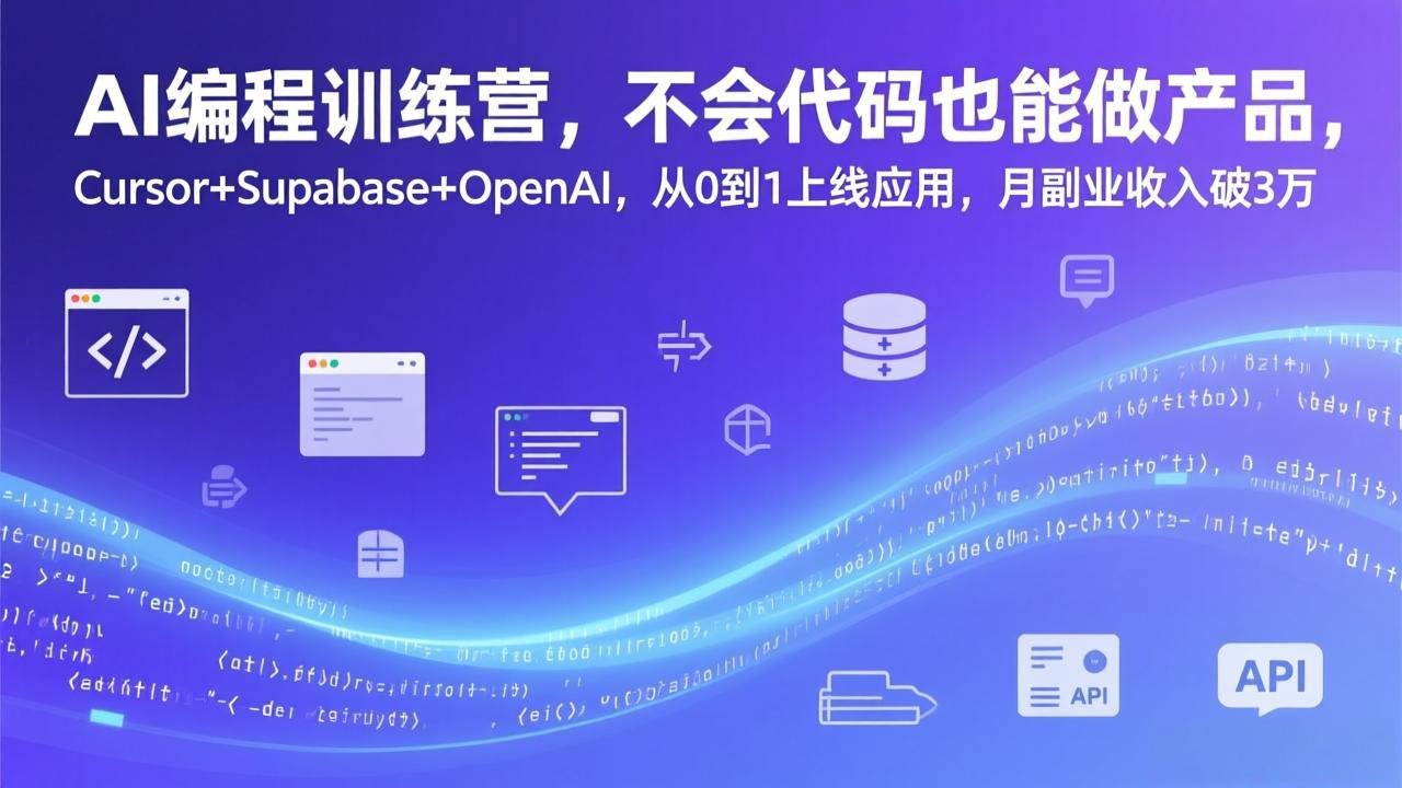 AI编程训练营，不会代码也能做产品，Cursor+Supabase+OpenAI，从0到1上线应用，月副业收入破3万-资源社