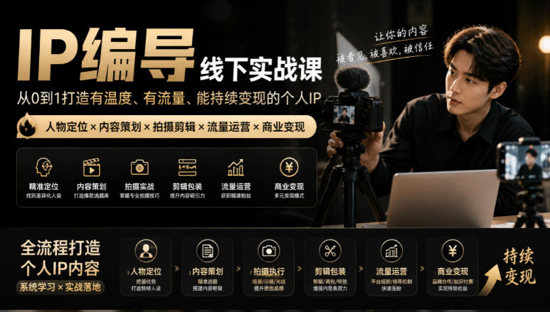 【无水印】IP编导线下实战课,从人物定位到短视频拍摄剪辑,全流程打造有温度、有流量、能持续变现的个人IP内容-资源社