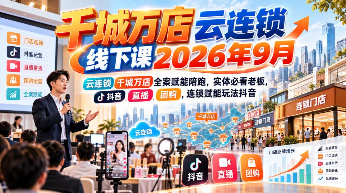 千城万店云连锁线下课2026年9月,云连锁千城万店全案赋能陪跑,实体必看老板,抖音,直播,团购,连锁赋能玩法抖音-资源社