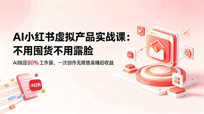 AI小红书虚拟产品实战课-更新:不用囤货不用露脸,AI搞定80%工作量,一次创作无限售卖睡后收益-资源社
