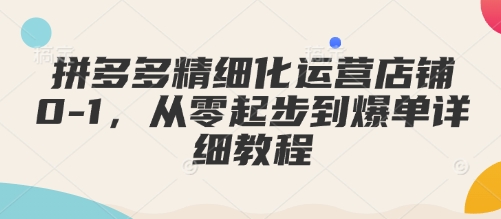 拼多多精细化运营店铺0-1，从零起步到爆单详细教程-资源社