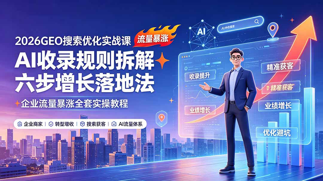 2026GEO搜索优化实战课:AI收录规则拆解|六步增长落地法|企业流量暴涨全套实操教程-资源社
