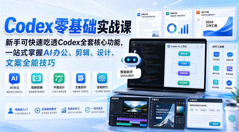 Codex零基础实战课，新手可快速吃透Codex全套核心功能，一站式掌握AI办公、剪辑、设计、文案全能技巧-资源社