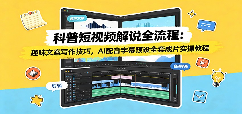 科普短视频解说全流程：趣味文案写作技巧，AI配音字幕预设全套成片实操教程-资源社