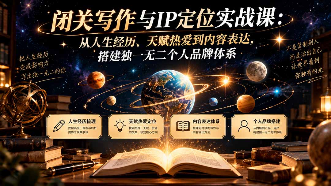 闭关写作与IP定位实战课:从人生经历、天赋热爱到内容表达,搭建独一无二个人品牌体系-资源社