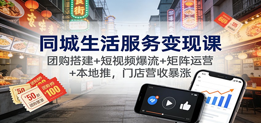同城生活服务变现课：团购搭建+短视频爆流+矩阵运营+本地推，门店营收暴涨-资源社
