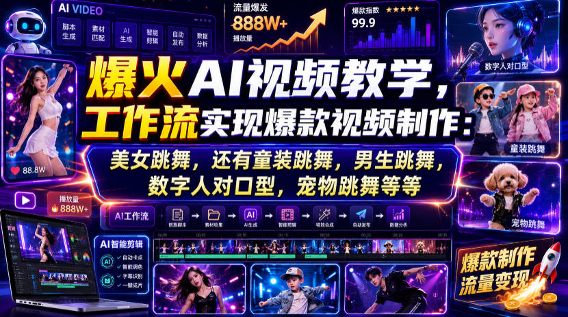 爆火AI视频教学,工作流实现爆款视频制作:美女跳舞,还有童装跳舞,男生跳舞,数字人对口型,宠物跳舞等等-资源社