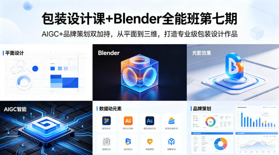 包装设计课+Blender全能班第七期，AIGC+品牌策划双加持，从平面到三维，打造专业级包装设计作品-资源社