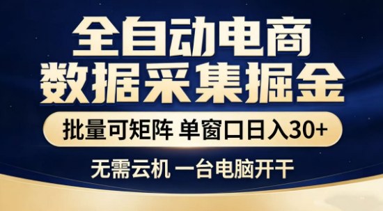 独家电商数据全自动采集项目，批量可矩阵，单窗口轻松日入3张+【揭秘】-资源社