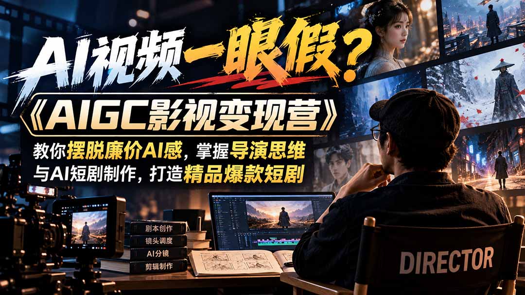 【无水印】AI视频一眼假?《AIGC影视变现营》教你摆脱廉价AI感,掌握导演思维与AI短剧制作,打造精品爆款短剧-资源社