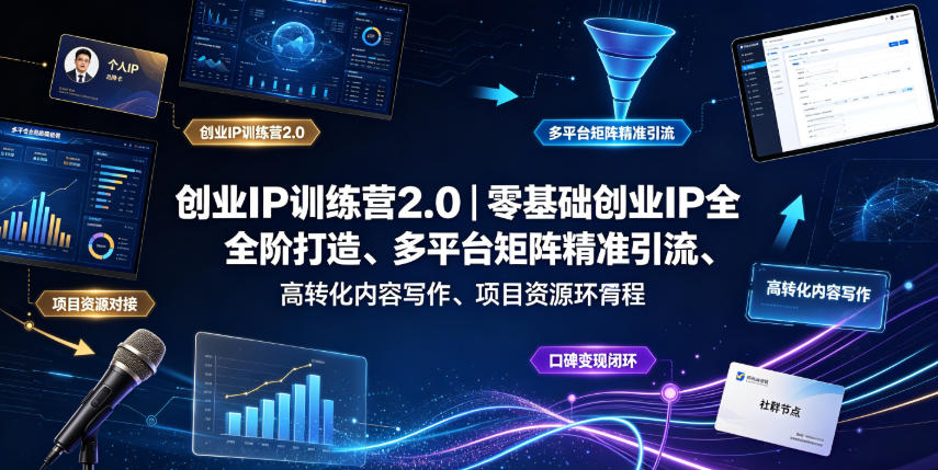 创业IP训练营2.0|零基础创业IP全阶打造、多平台矩阵精准引流、高转化内容写作、项目资源对接与口碑变现闭环课程-资源社