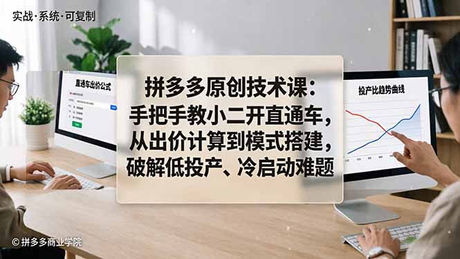 拼多多原创技术课：手把手教小二开直通车，从出价计算到模式搭建，破解低投产、冷启动难题-资源社