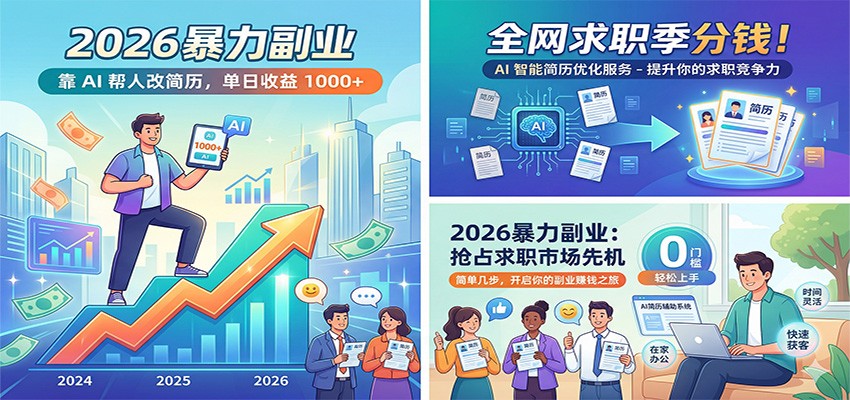 2026暴力副业：靠AI帮人改简历，单日收益1000+，全网求职季分钱-资源社