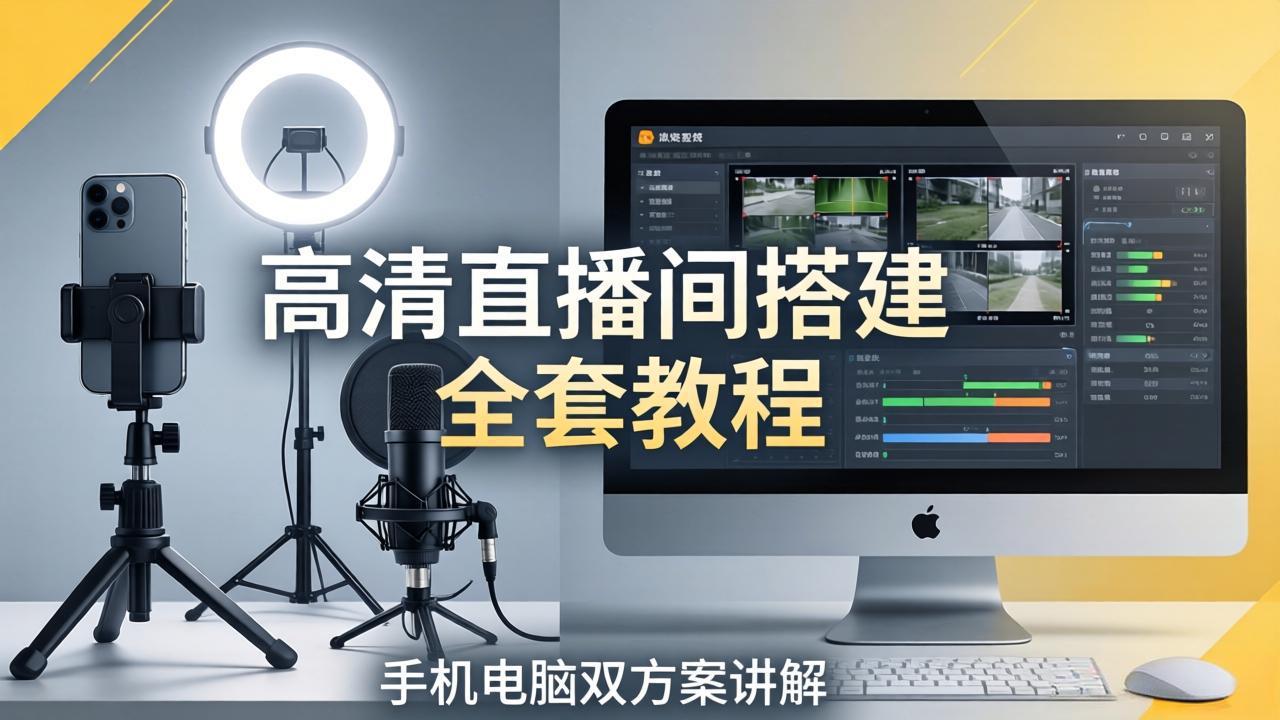 高清直播间搭建全套教程，手机电脑双方案讲解，设备选型调试多机位实操教学-资源社