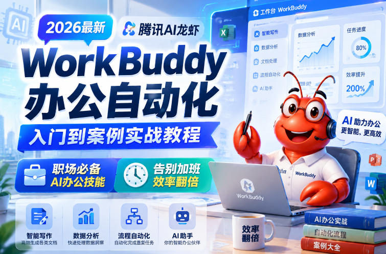 2026最新腾讯AI龙虾WorkBuddy办公自动化入门到案例实战教程,职场必备AI办公技能,告别加班,效率翻倍-资源社