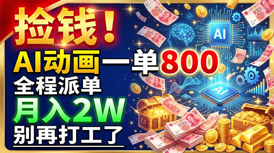 捡钱!AI动画一单800,全程派单,月入2W,别再打工了-资源社