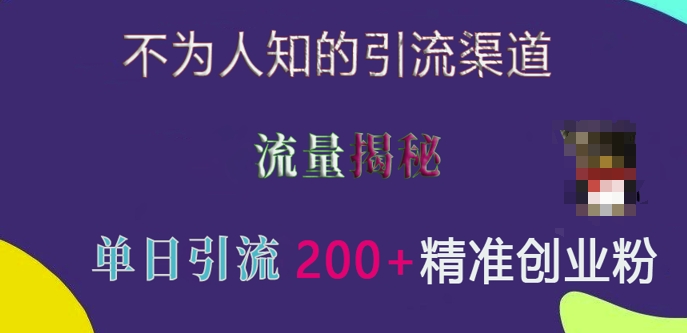 不为人知的引流渠道，流量揭秘，实测单日引流200+精准创业粉【揭秘】-资源社