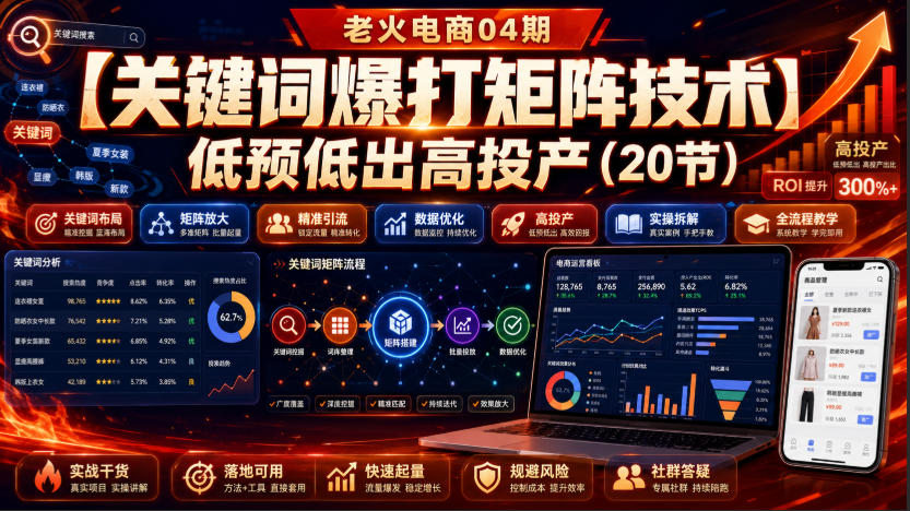 老火电商04期：【关键词爆打矩阵技术】低预低出高投产(20节)-资源社