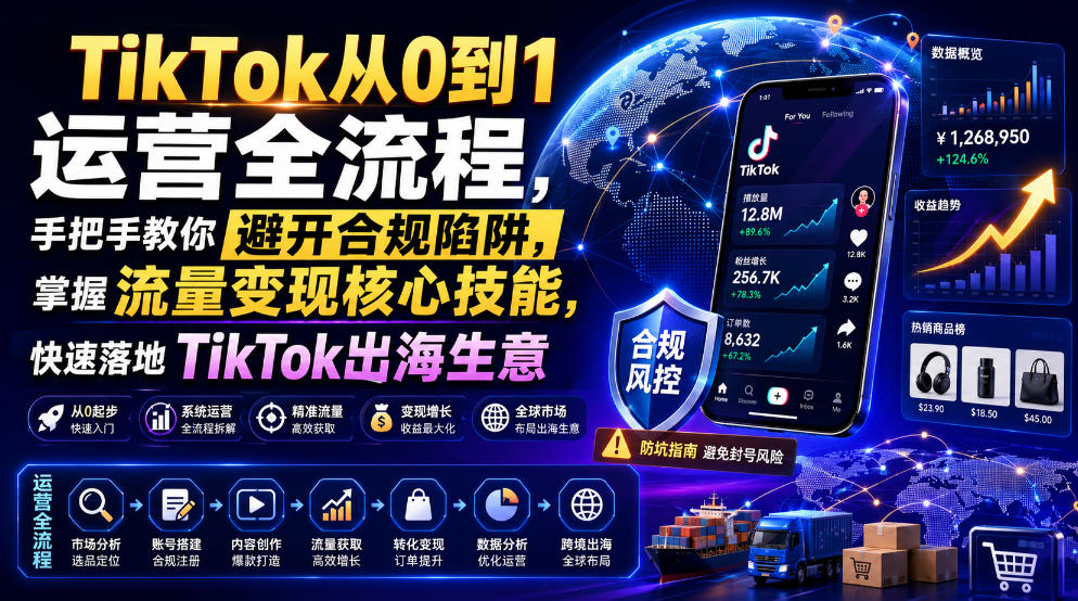 TikTok从0到1运营全流程，手把手教你避开合规陷阱，掌握流量变现核心技能，快速落地TikTok出海生意(更新7月)-资源社