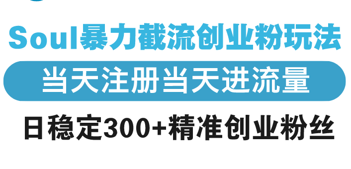 Soul暴力截流创业粉玩法，当天注册当天进流量，日稳定300+精准创业粉丝-资源社