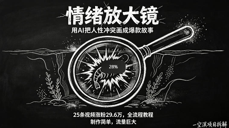 AI制作“情绪放大镜“视频，25条视频涨粉29.6W粉，流量巨大，制作简单，全流程教程-资源社