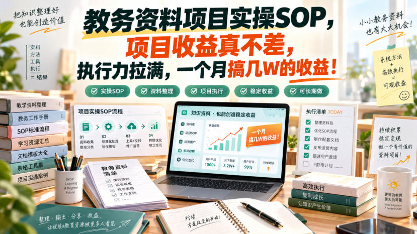 教务资料项目实操SOP,项目收益真不差,执行力拉满,一个月搞几W的收益-资源社