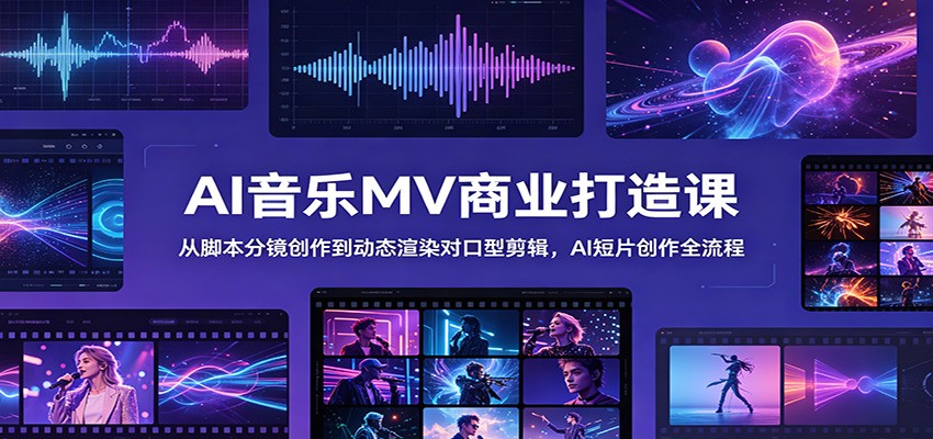 AI音乐MV商业打造课：从脚本分镜创作到动态渲染对口型剪辑，AI短片创作全流程-资源社