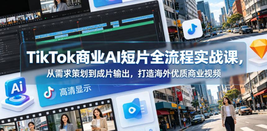 TikTok商业AI短片全流程实战课,从需求策划到成片输出,打造海外优质商业视频-资源社