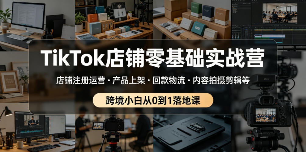 TikTok店铺零基础实战营，店铺注册运营・产品上架・回款物流・内容拍摄剪辑等 ，跨境小白从0到1落地课-资源社
