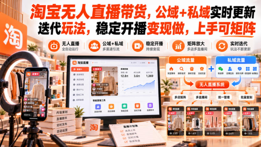 淘宝无人直播带货，公域+私域实时更新迭代玩法，稳定开播变现做，上手可矩阵【揭秘】-资源社
