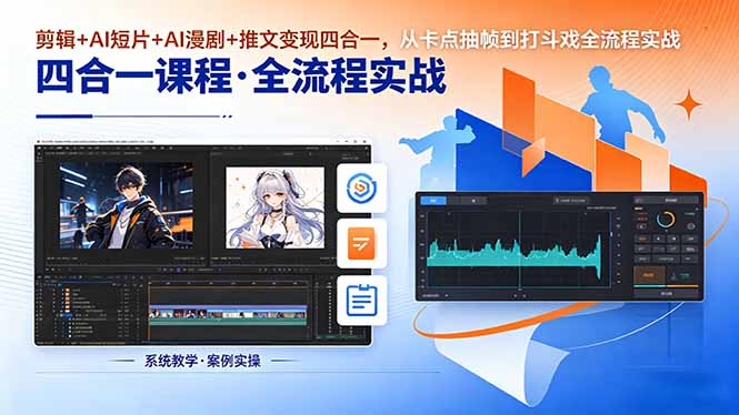 剪辑+AI短片+AI漫剧+推文变现四合一,从卡点抽帧到打斗戏全流程实战-资源社