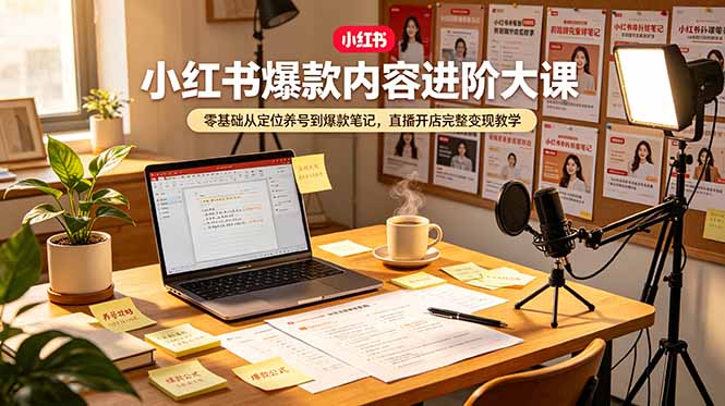 小红书爆款内容进阶大课，零基础从定位养号到爆款笔记，直播开店完整变现教学-资源社