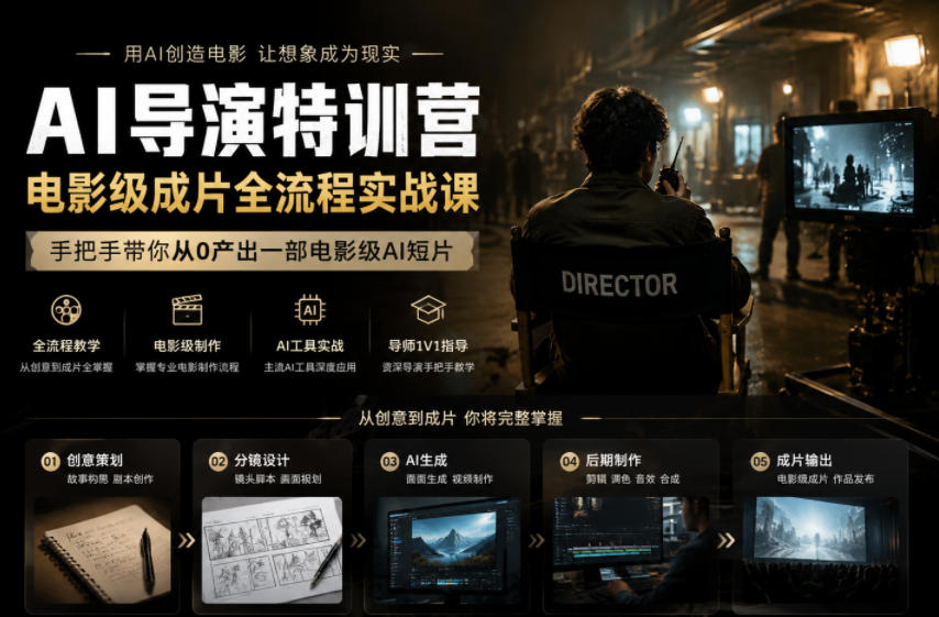 AI导演特训营，电影级成片全流程实战课，手把手带你从0产出一部电影级AI短片-资源社