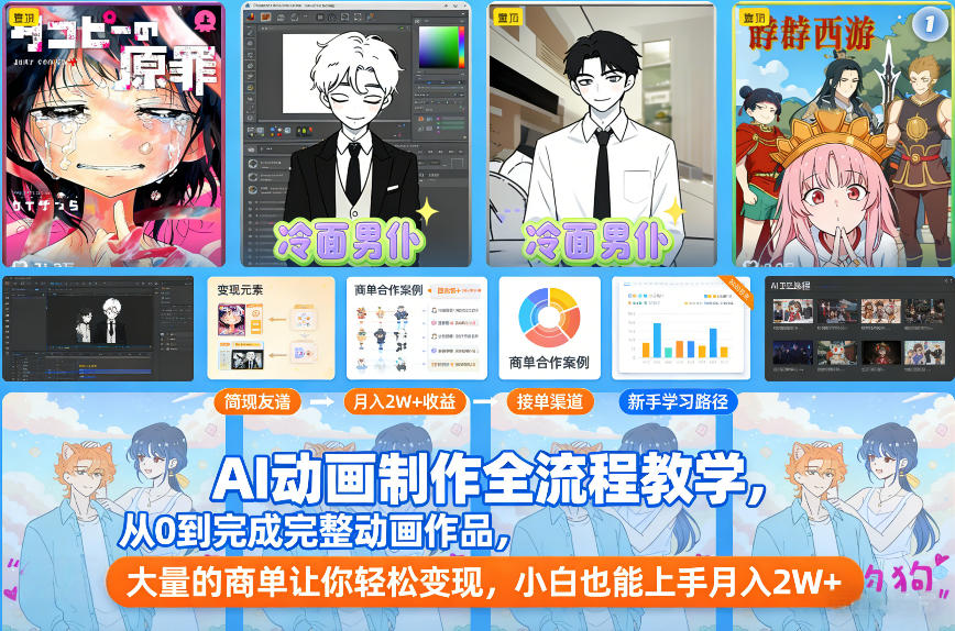 AI动画制作全流程教学，从0到完成完整动画作品，大量的商单让你轻松变现，小白也能上手月入2W+-资源社