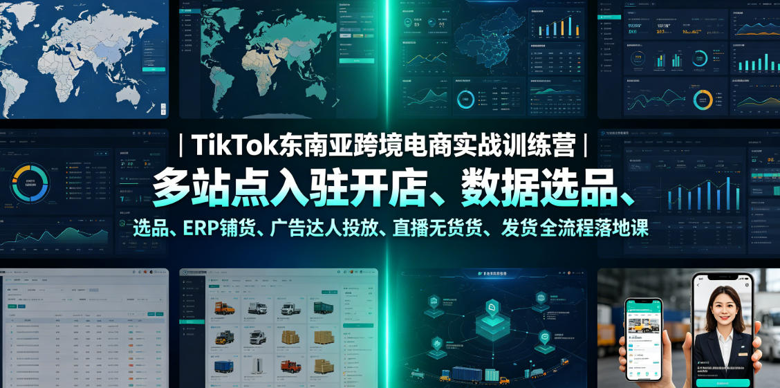 TikTok东南亚跨境电商实战训练营|多站点入驻开店、数据选品、ERP铺货、广告达人投放、直播无货源发货全流程落地课-资源社