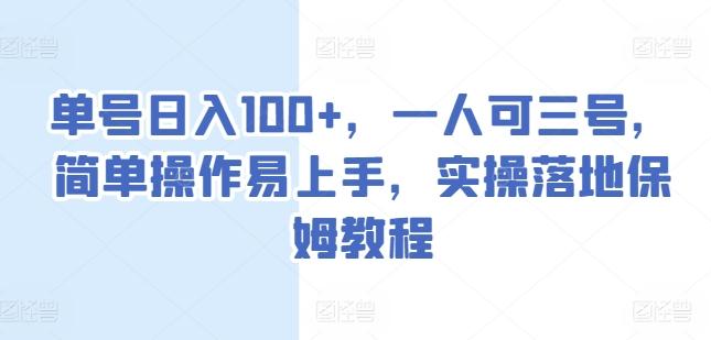 单号日入100+，一人可三号，简单操作易上手，实操落地保姆教程【揭秘】-资源社