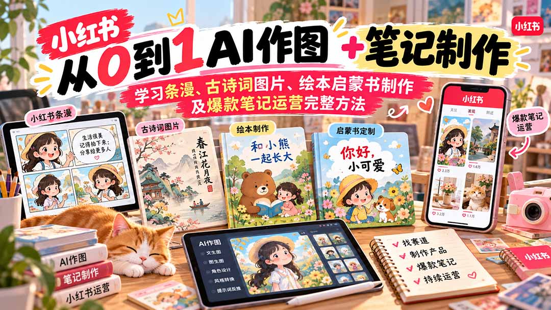 2026小红书AI内容创作从0到1-更新1017:学习条漫、古诗词图片、绘本启蒙书制作及爆款笔记运营完整方法-资源社