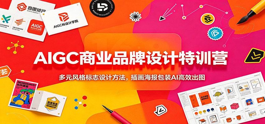 AIGC商业品牌设计特训营：多元风格标志设计方法，插画海报包装AI高效出图-资源社