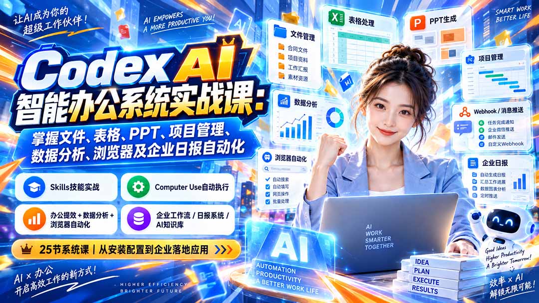 Codex AI智能办公系统实战课：掌握文件、表格、PPT、项目管理、数据分析、浏览器及企业日报自动化-资源社