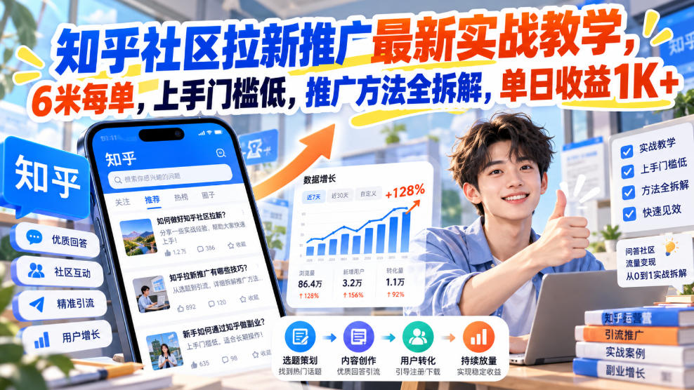 知乎社区拉新推广最新实战教学，6米每单，上手门槛低，推广方法全拆解，单日收益1K+！(更新0930)-资源社