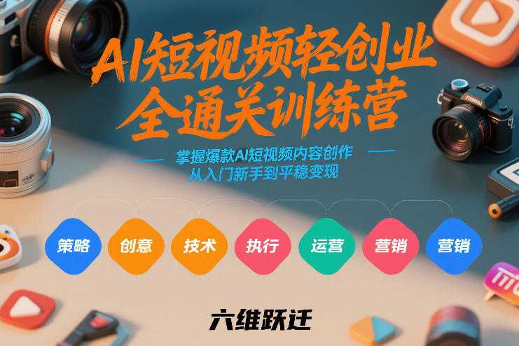 AI短视频轻创业全通关训练营，掌握爆款AI短视频内容创作，从入门新手到平稳变现的六维跃迁-资源社