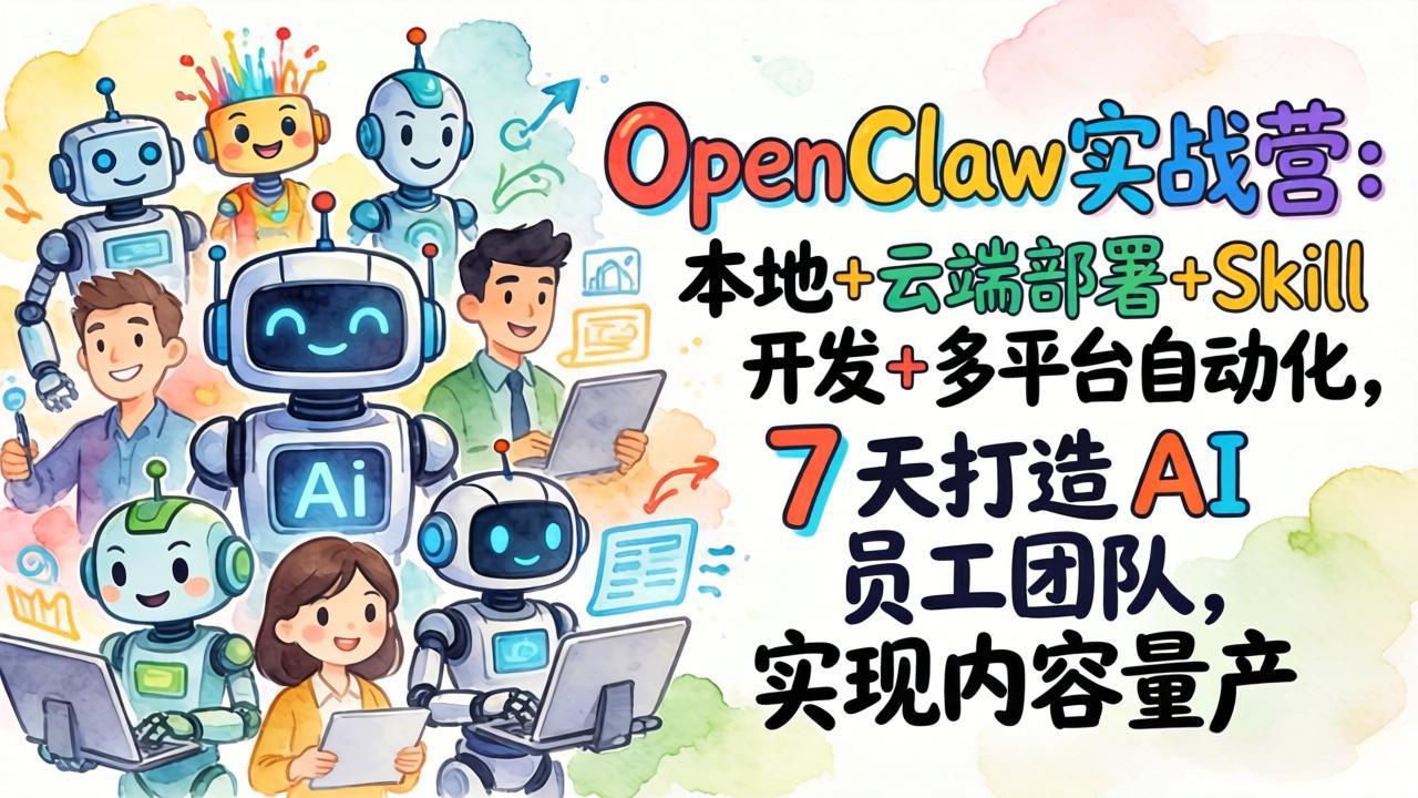 OpenClaw实战营：本地+云端部署+Skill开发+多平台自动化，7 天打造 AI 员工团队，实现内容量产-资源社